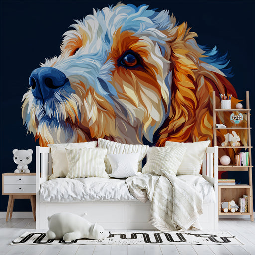 Textured Dog Mural Wallpaper | Dark Blue Background with Colorful Fur