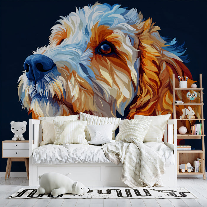 Textured Dog Mural Wallpaper | Dark Blue Background with Colorful Fur