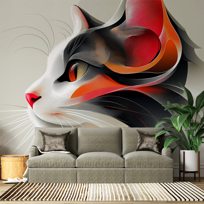 Abstract Cat Mural Wallpaper | Bold Color - Blocked Feline