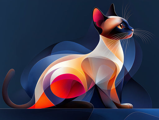 Geometric Cat Mural Wallpaper | Blue - toned Siamese - inspired Design