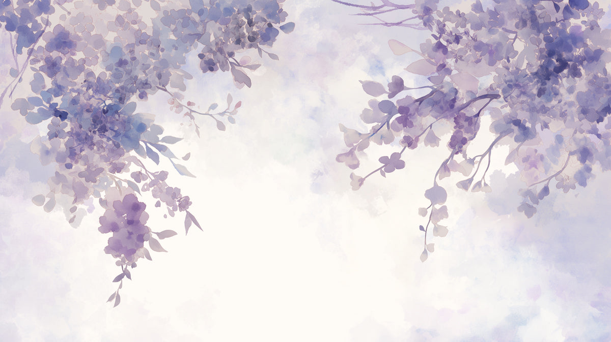 Papel tapiz mural acuarela floral de lavanda | Lavanda, púrpura, blanco y azul claro -2