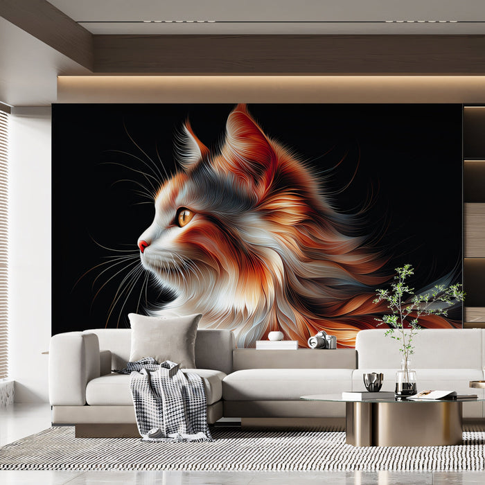 Colorful Cat Mural Wallpaper | Black - background with Flowing Fur