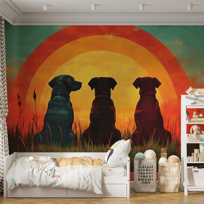 Sunset - gazing Dogs Mural Wallpaper | Rainbow - and - Sunset Background