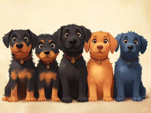 Five - dog Mural Wallpaper | Neutral Background with Canine Line - up