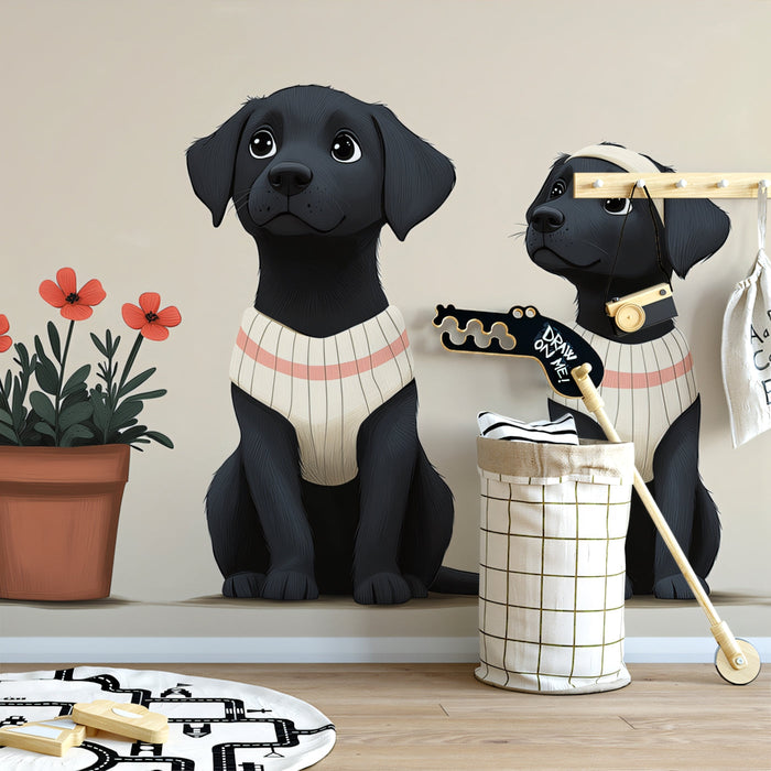 Two Labradors Mural Wallpaper | Minimalist Background with Playful Pups