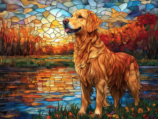 Golden Retriever Mural Wallpaper | Mosaic - style Autumn Landscape