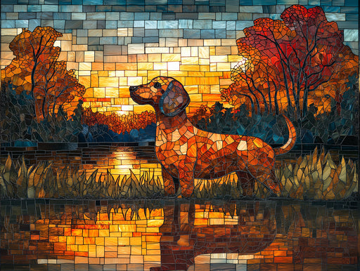 Dachshund Mural Wallpaper | Mosaic - style Autumn Scenery