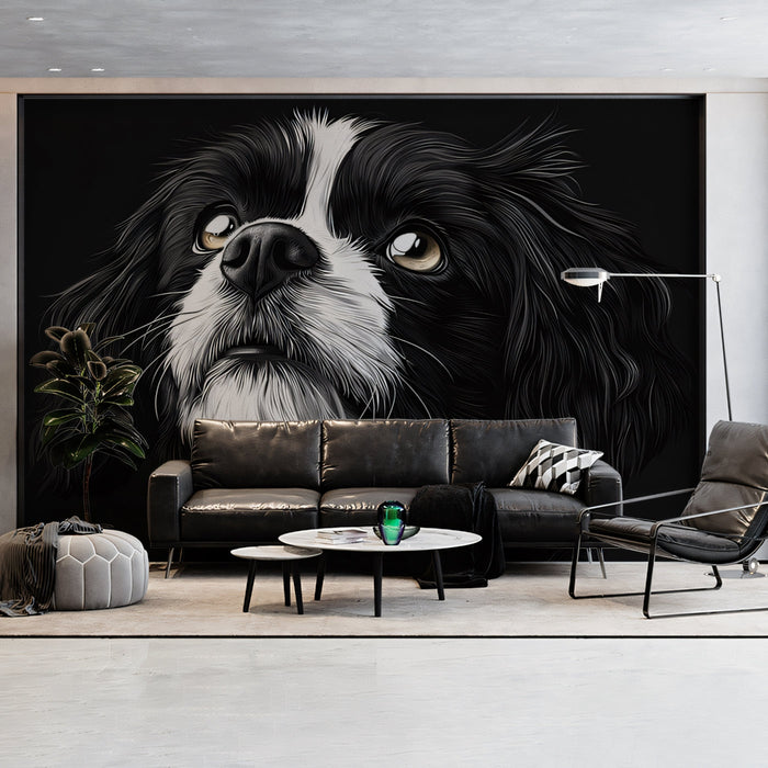 Soulful Dog Mural Wallpaper | Monochromatic with Intense Gaze