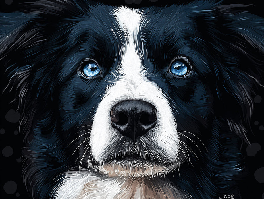 Blue - eyed Dog Mural Wallpaper | Close - up with Expressive Eyes