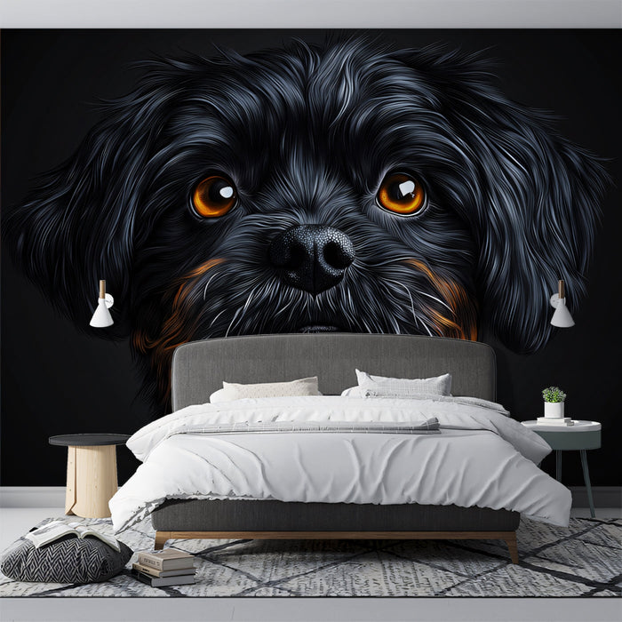 Intense - eyed Dog Mural Wallpaper | Black - background with Rich Fur Detail