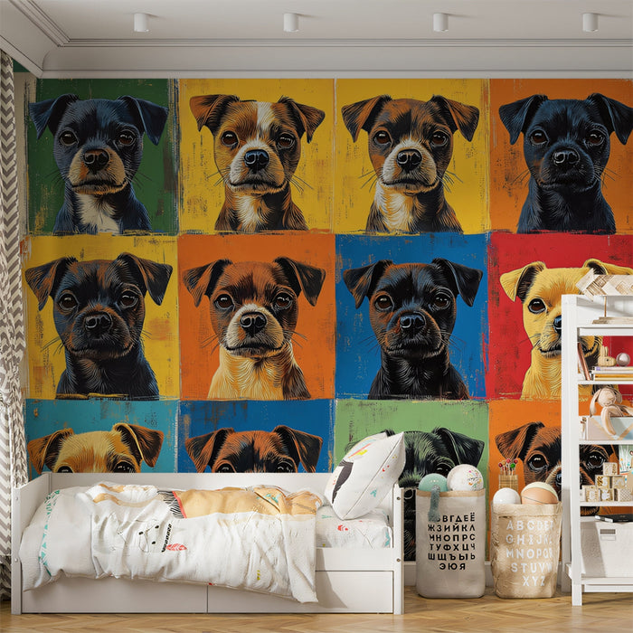 Canine - collage Mural Wallpaper | Multicolored Background with Dog Portraits