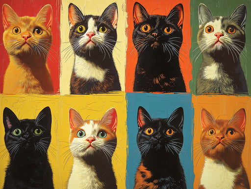 Gallery - style Cat Mural Wallpaper | Multicolored Feline Portraits