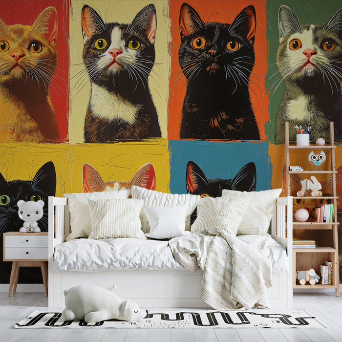 Gallery - style Cat Mural Wallpaper | Multicolored Feline Portraits