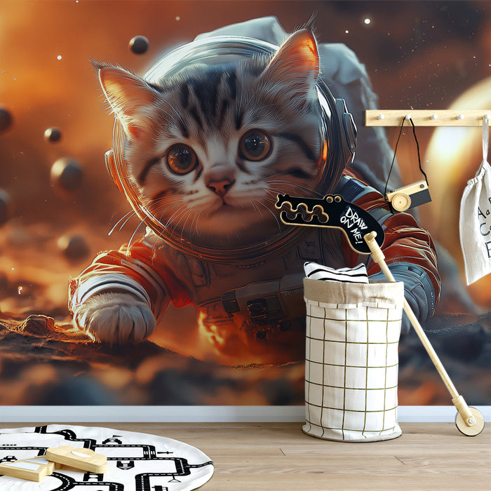 Astronaut Cat Mural Wallpaper | Space - themed with Kitten