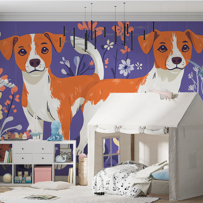 Floral Dogs Mural Wallpaper