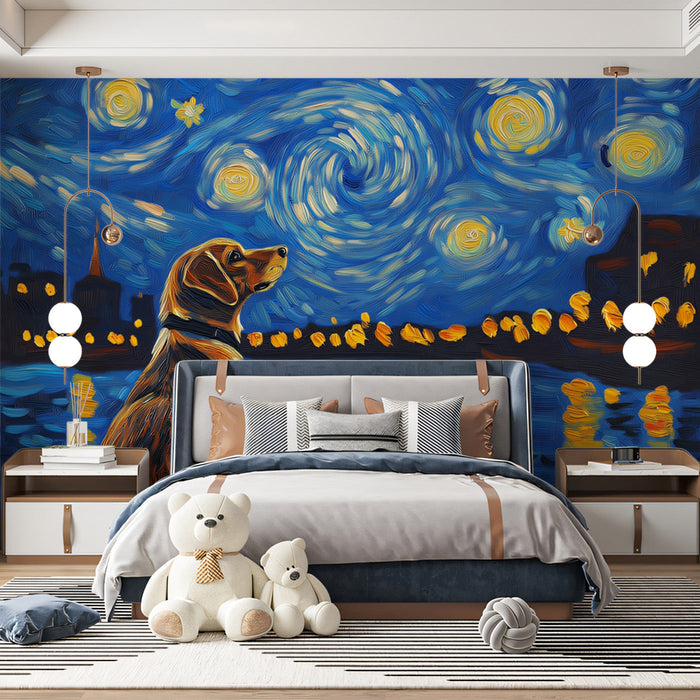 Starry Night - inspired Dog Mural Wallpaper