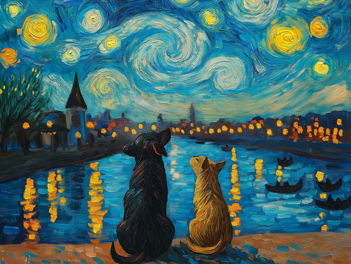 Starry Night - inspired Dog Mural Wallpaper