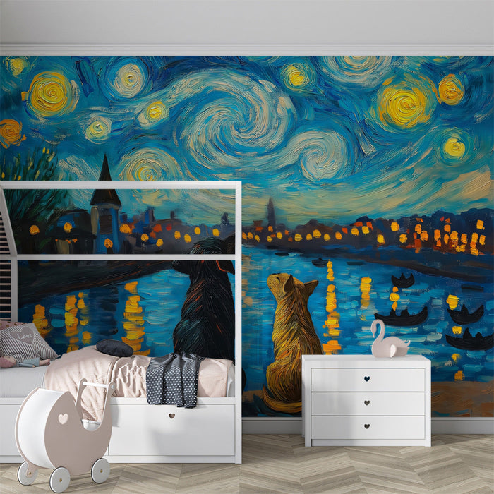 Starry Night - inspired Dog Mural Wallpaper