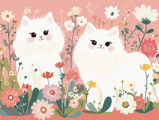 Floral - cats Mural Wallpaper