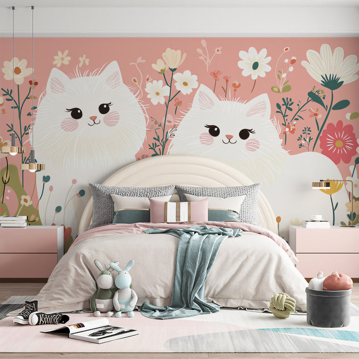Floral - cats Mural Wallpaper