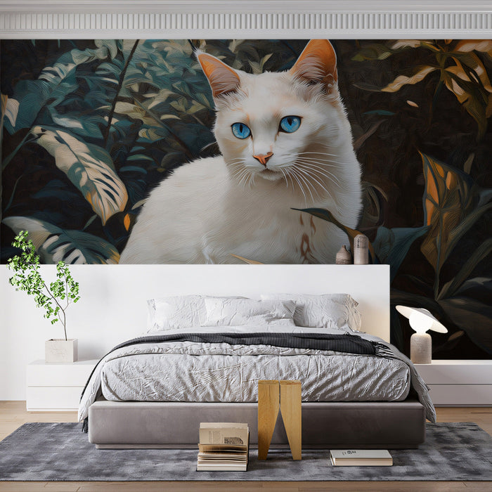Tropical - themed Cat Mural Wallpaper