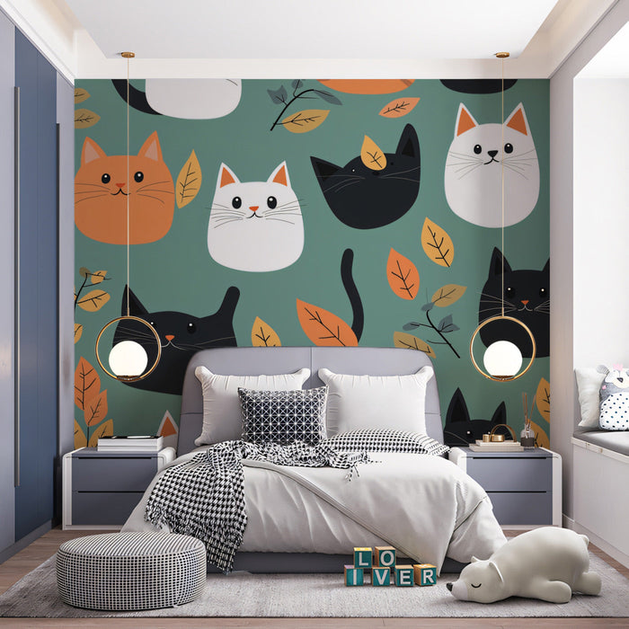 Patterned Cat Mural Wallpaper