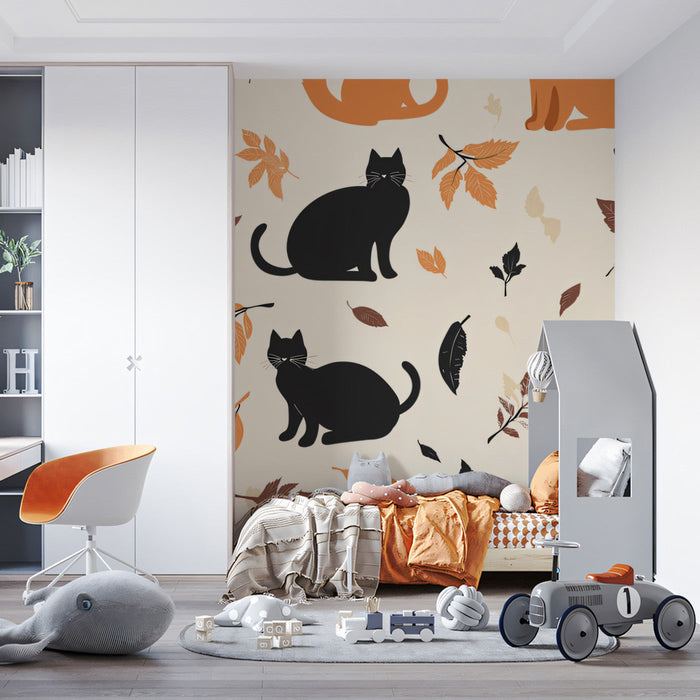 Autumn - themed Cat Mural Wallpaper