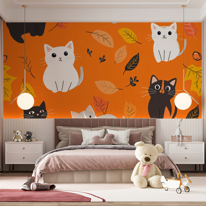 Autumn - themed Cat Mural Wallpaper