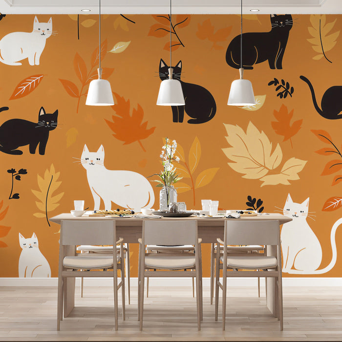 Autumn - themed Cat Mural Wallpaper