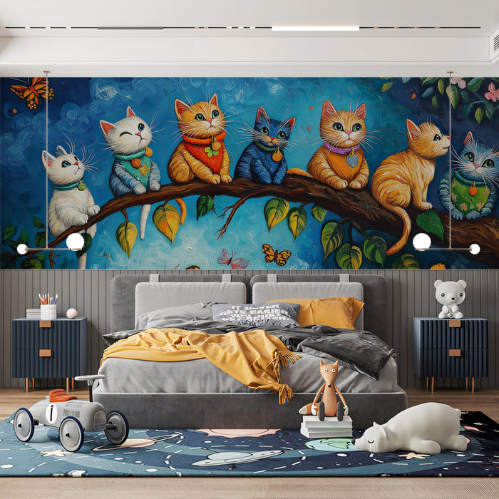 Branch - sitting Cats Mural Wallpaper