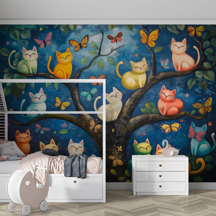 Cat - filled Tree Mural Wallpaper