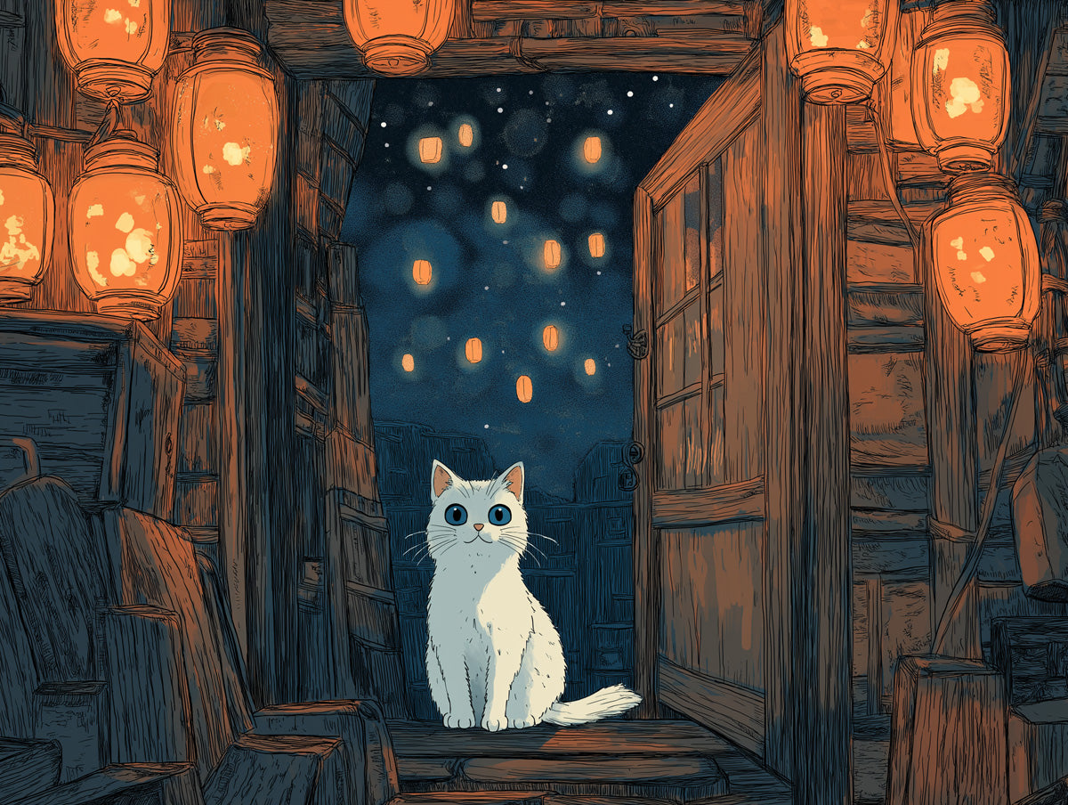 Lantern - lit Cat Mural Wallpaper