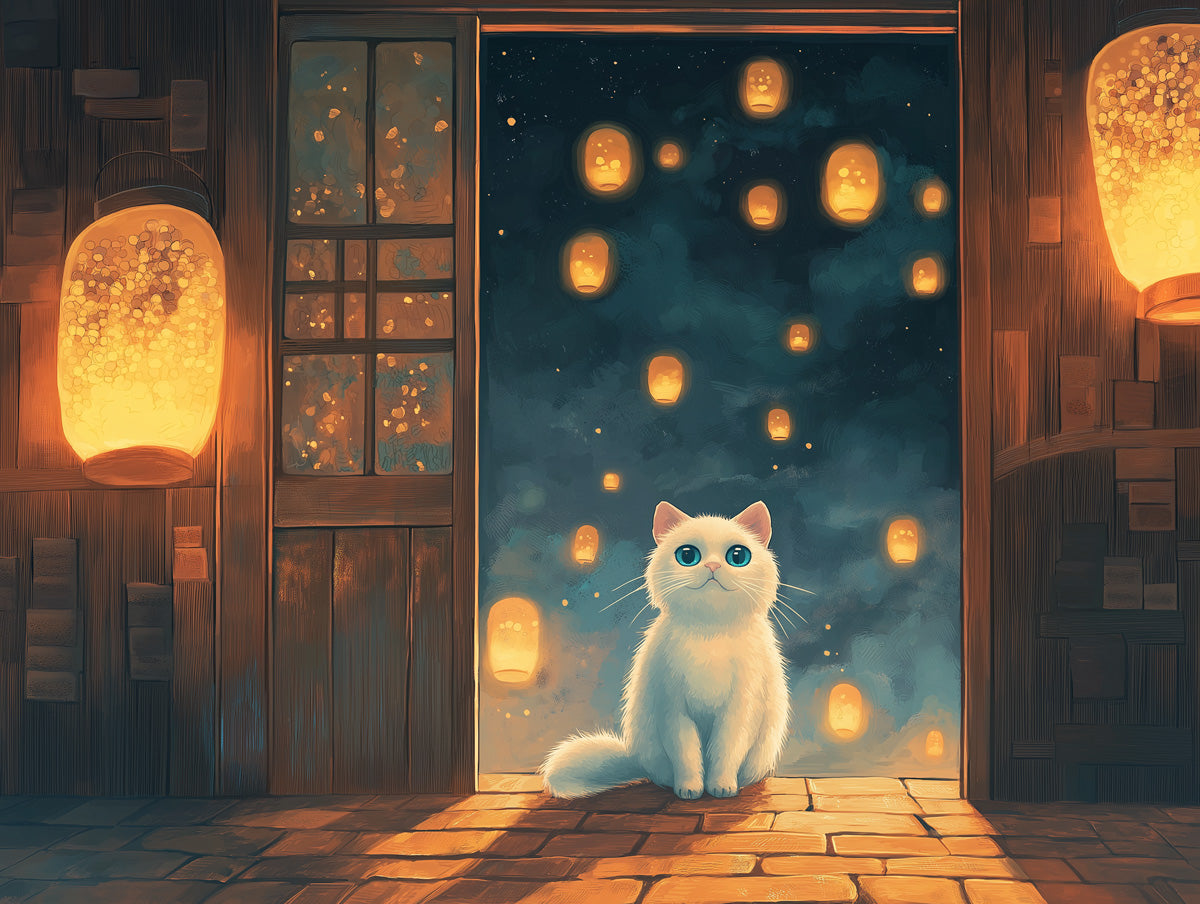 Lantern - lit Cat Mural Wallpaper