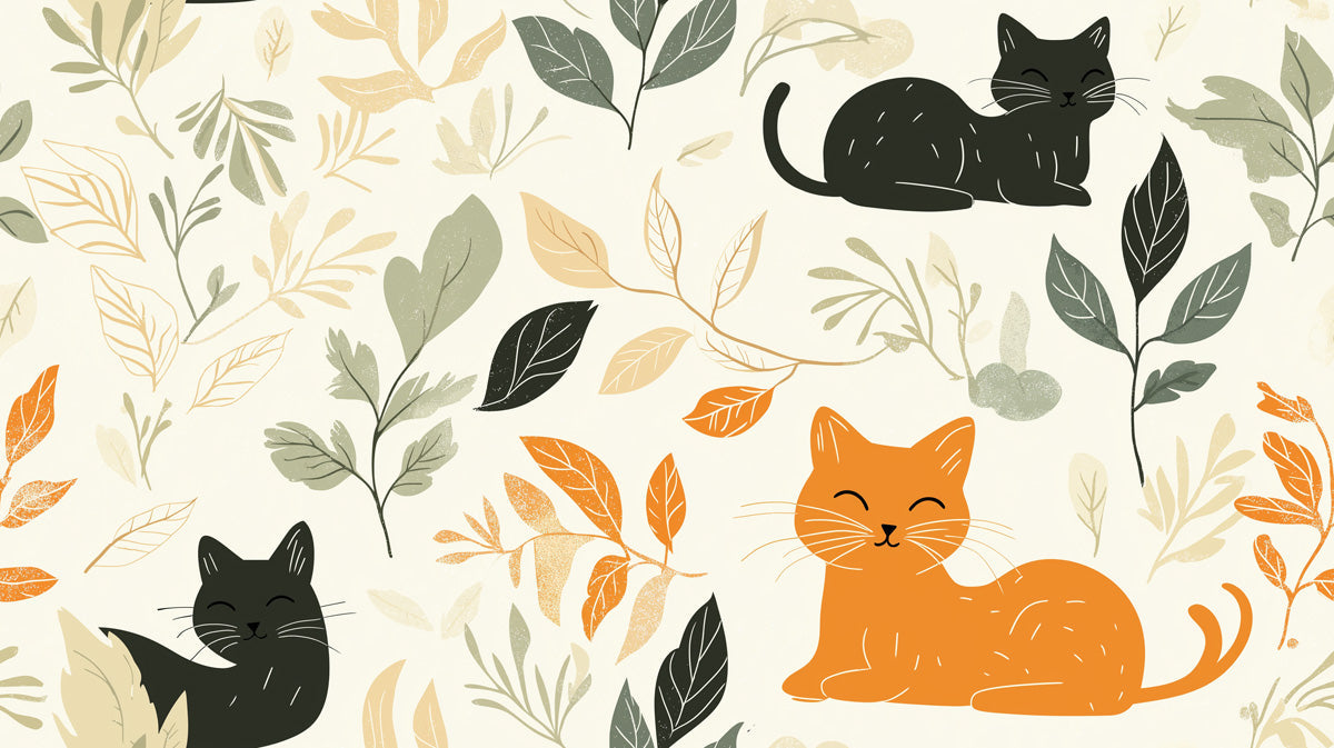 Leaf - surrounded Cats Mural Wallpaper