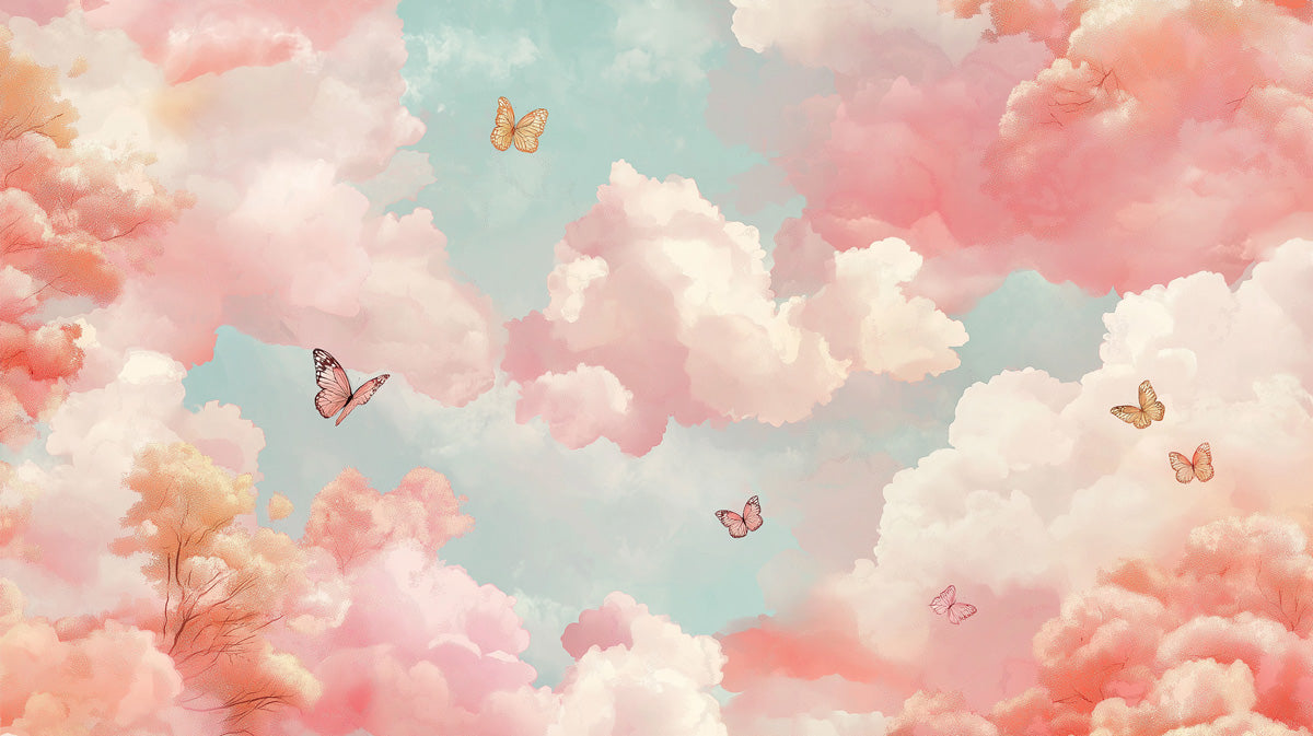 Cloud and Butterfly Mural Wallpaper (Cat - less)