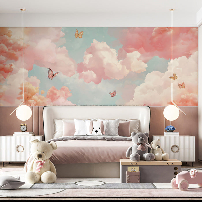 Cloud and Butterfly Mural Wallpaper (Cat - less)