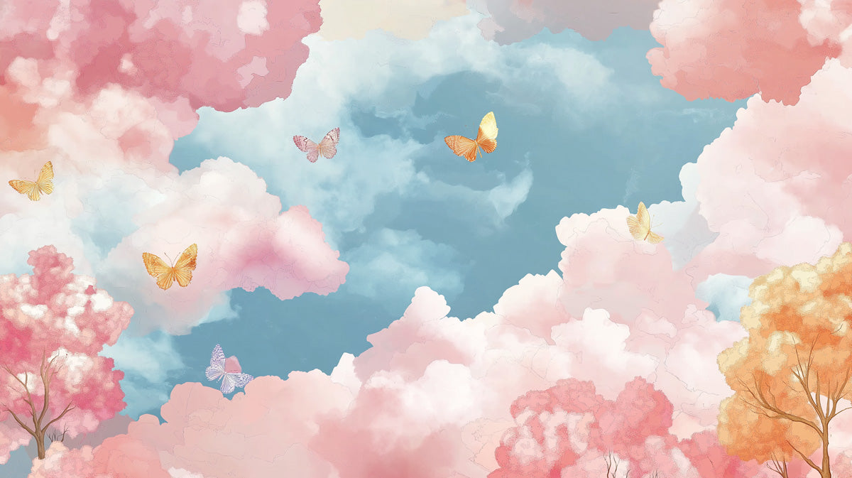 Cloud and Butterfly Mural Wallpaper (Cat - less)