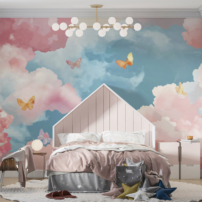 Cloud and Butterfly Mural Wallpaper (Cat - less)