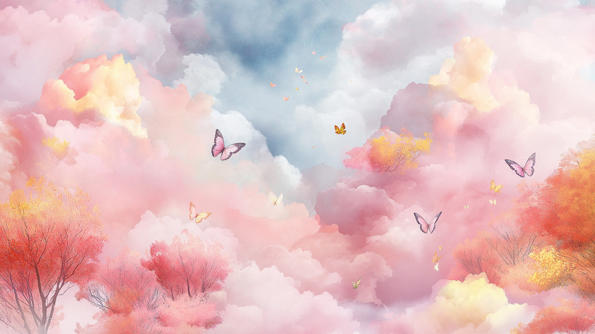Cloud and Butterfly Mural Wallpaper (Cat - less)