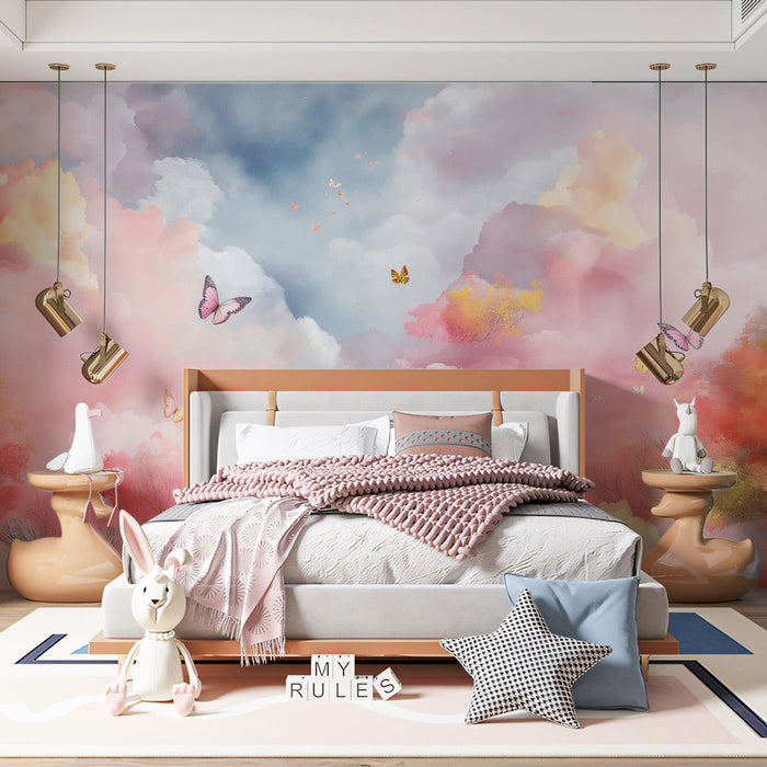Cloud and Butterfly Mural Wallpaper (Cat - less)