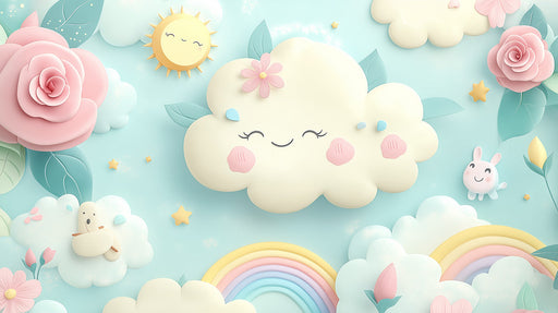 Cheerful Cloud and Rainbow Mural Wallpaper