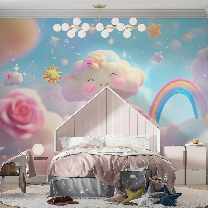 Magical Cloud and Star Mural Wallpaper