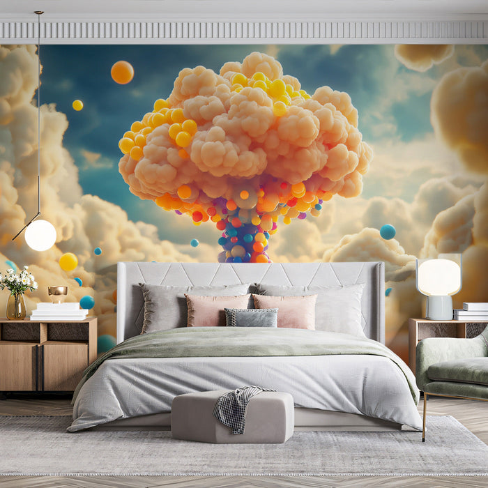 Orange - hued Balloon - cloud Mural Wallpaper