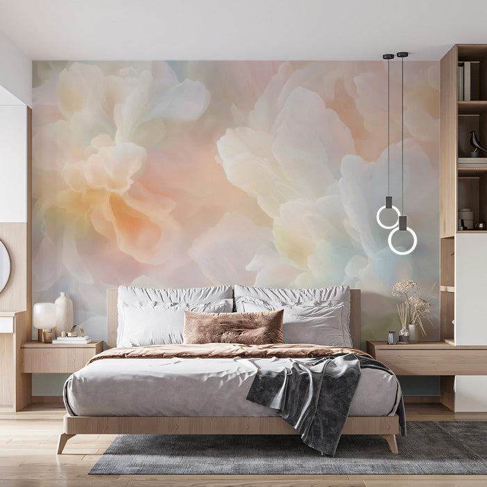 Soft Romantic Floral Reverie Mural Wallpaper | Blush, Cream, Pale Yellow