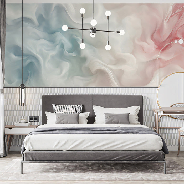 Misty Cloudscape Mural Wallpaper | Light Blue, Pink, White