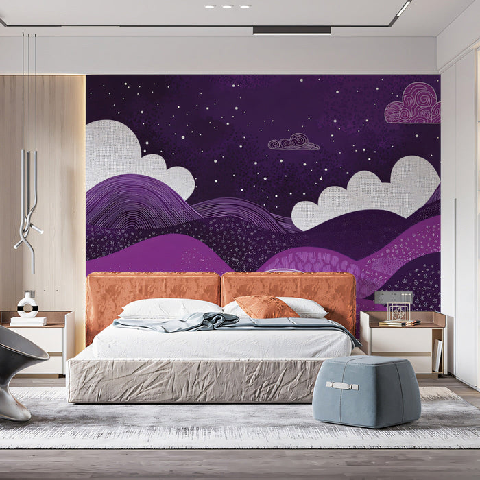 Celestial Dreamscape Mural Wallpaper | Mauve, Gold, Black