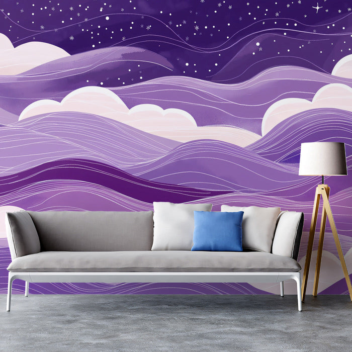 Celestial Dreamscape Mural Wallpaper | Mauve, Gold, Black