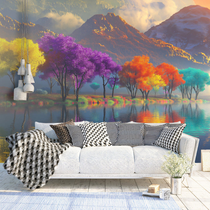 Enchanted Forest Mural Wallpaper | Purple, Orange, Green