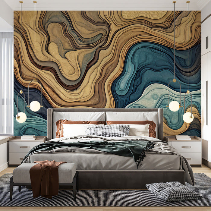 Geometric Stone Mural Wallpaper | Teal, Brown, Beige