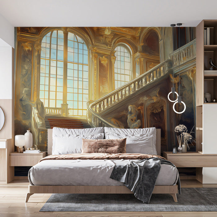 Majestic Baroque Palace Hall Mural Wallpaper | Blue, Gold, White